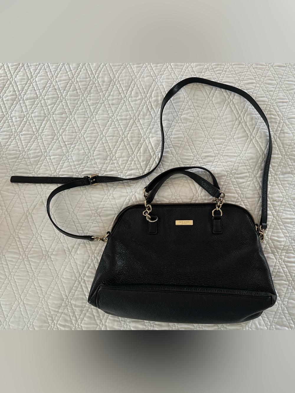 kate spade Black Pebbled Leather Dome Shoulder Bag with Gold Hardware